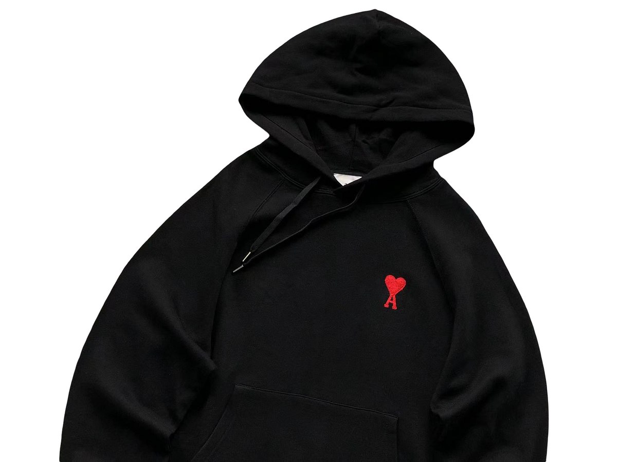 AMI Paris Red Heart Hoodie Black