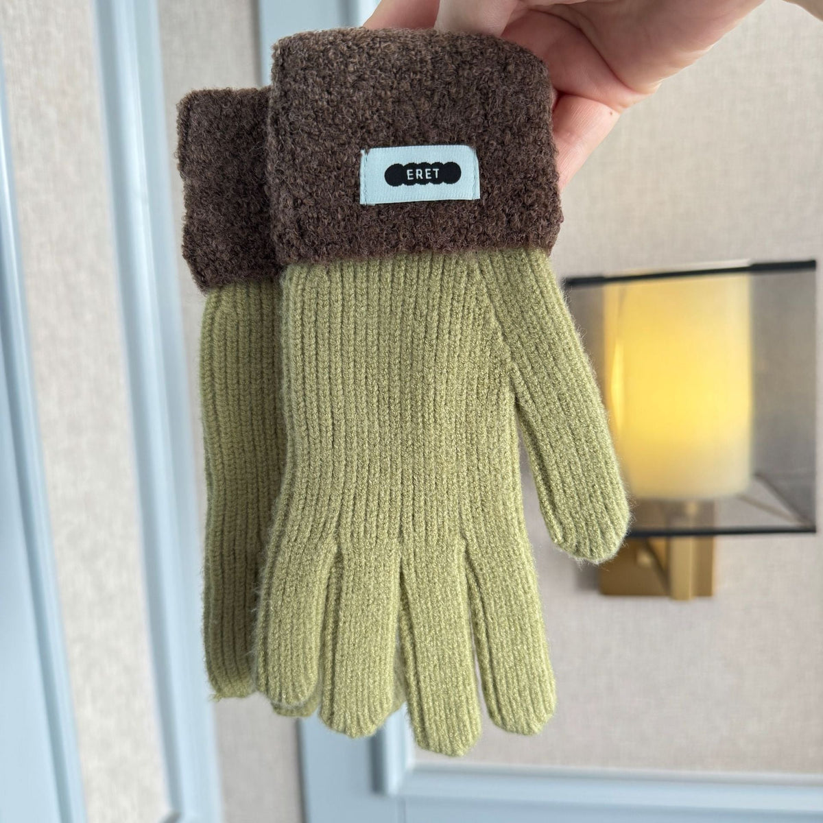 Korean style soft glutinous lamb ring color matching gloves women winter student warm cycling five-finger knitted gloves naked finger touch screen