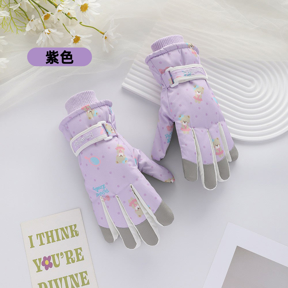 Ski gloves women's winter velvet outdoor cycling and mountaineering thickened waterproof, windproof and cold-proof warm gloves