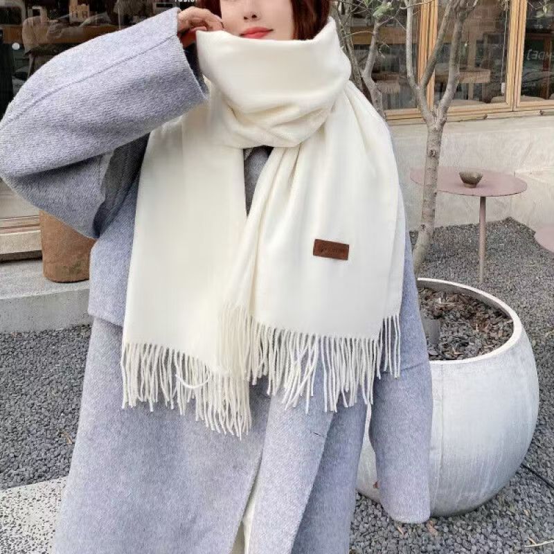 2025 new Korean style solid color scarf shawl dual-use women winter thickened warm cashmere imitation neck student all-match