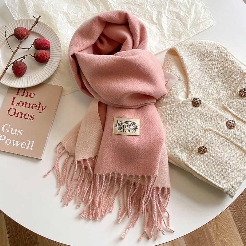 Women's Scarf Winter 2026 New Versatile Reversible Reversible Shawl Dual Purpose Pink Faux Cashmere Korean Style Premium