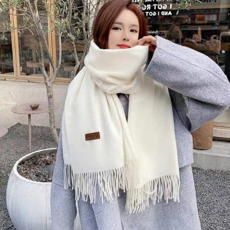 2025 new Korean style solid color scarf shawl dual-use women winter thickened warm cashmere imitation neck student all-match