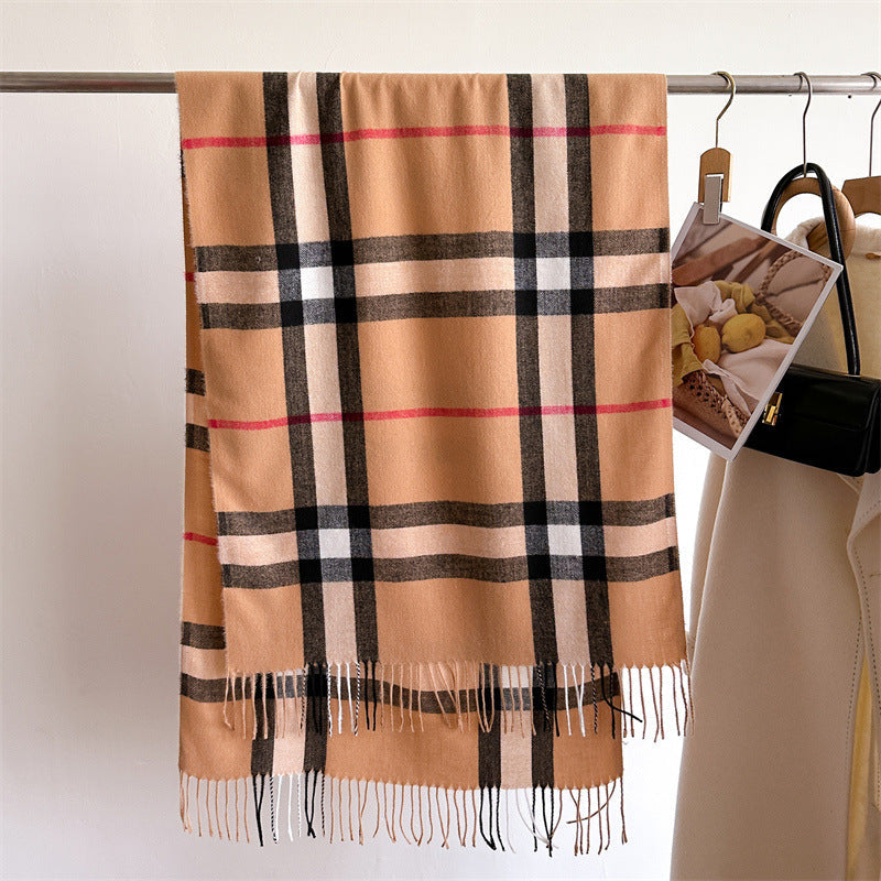 2024 explosive imitation cashmere plaid thermal shawl neck unisex autumn and winter fashion all-match tassel scarf