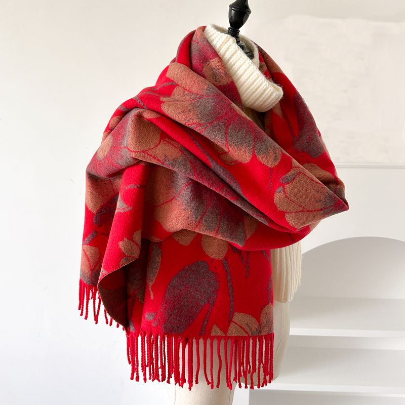 High-quality cashmere feel reversible scarf women autumn and winter elegant thickening neck protection neck shawl dual use