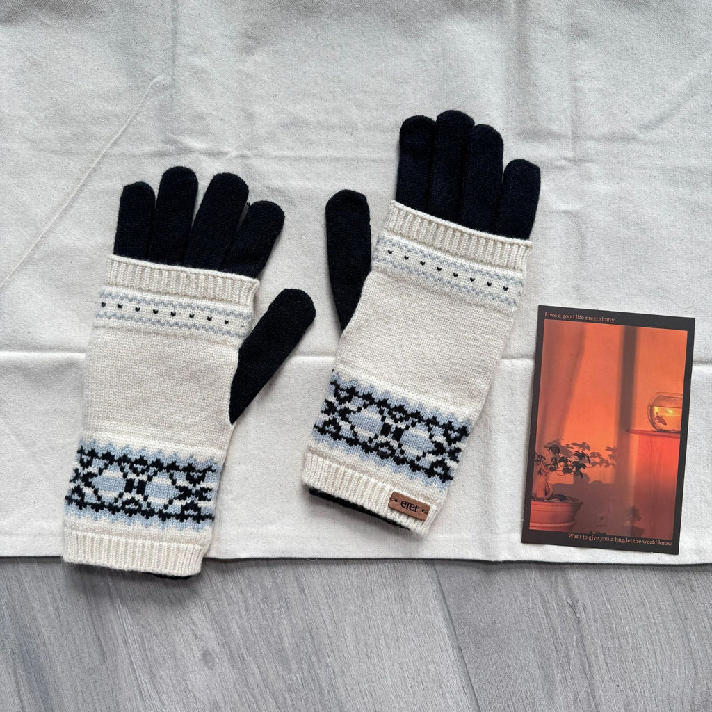 Vintage Vibe Detachable Two Fair Island Jacquard Knitted Gloves Autumn Winter Warm Wool Touch Screen Reveal Two Fingers