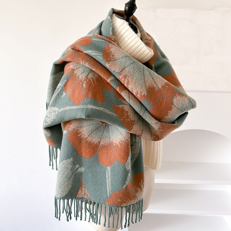 High-quality cashmere feel reversible scarf women autumn and winter elegant thickening neck protection neck shawl dual use