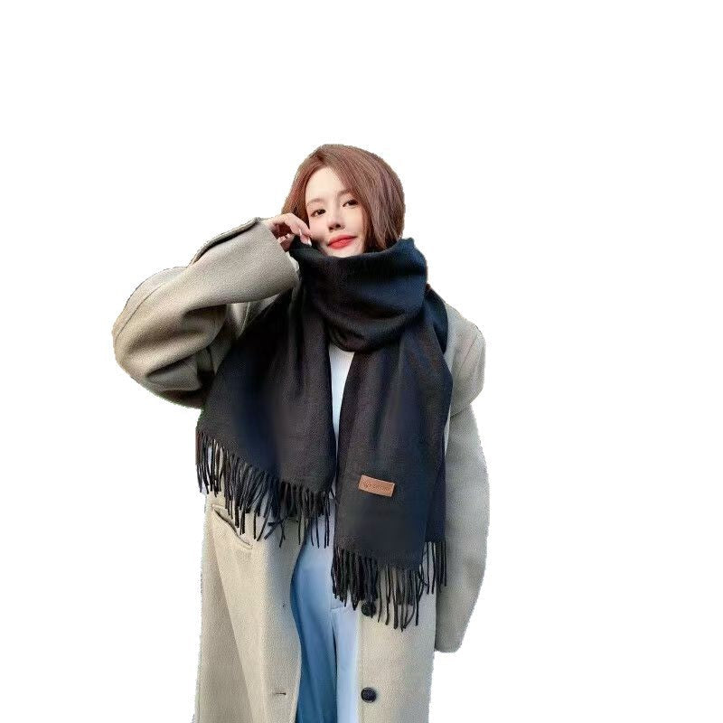 2025 new Korean style solid color scarf shawl dual-use women winter thickened warm cashmere imitation neck student all-match