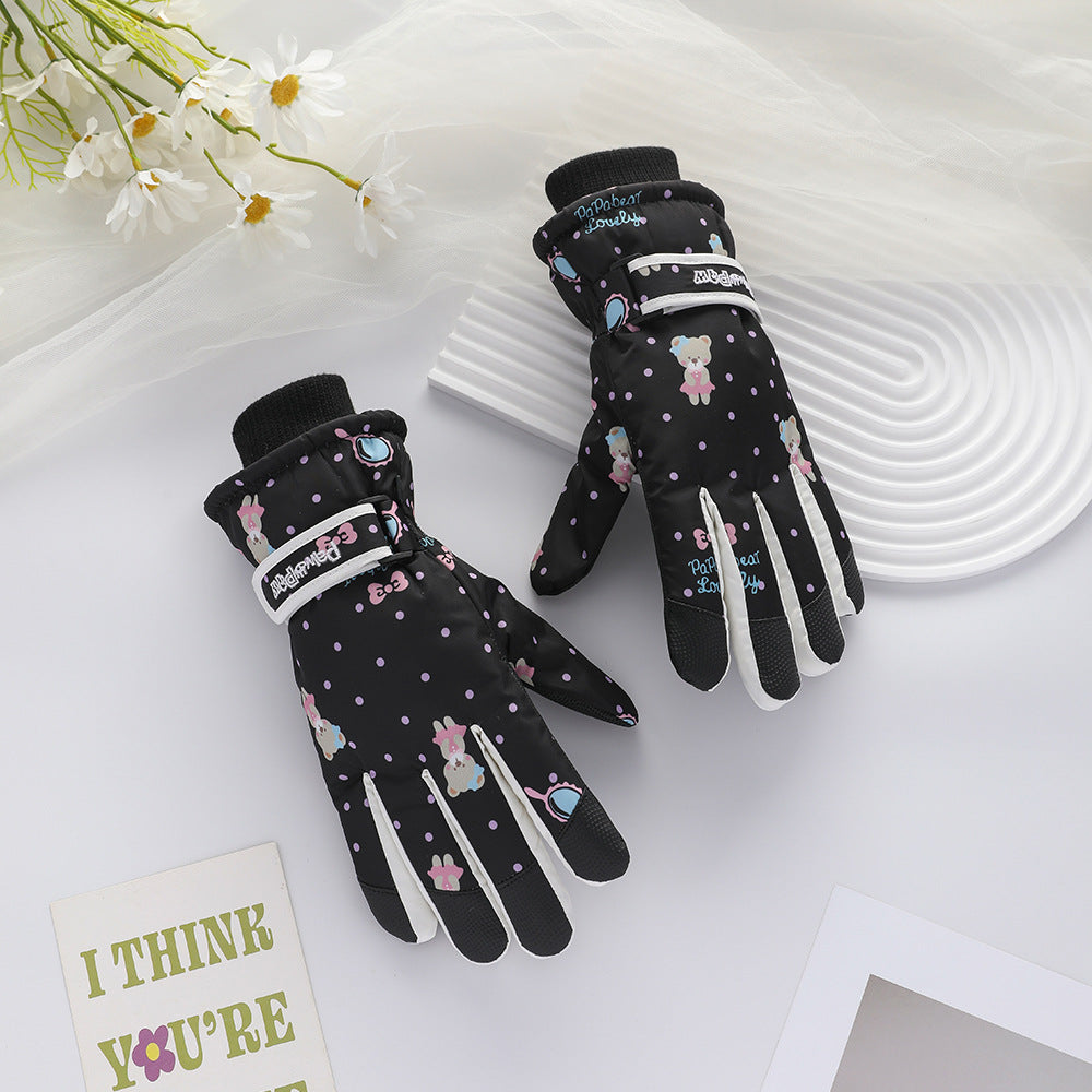 Ski gloves women's winter velvet outdoor cycling and mountaineering thickened waterproof, windproof and cold-proof warm gloves
