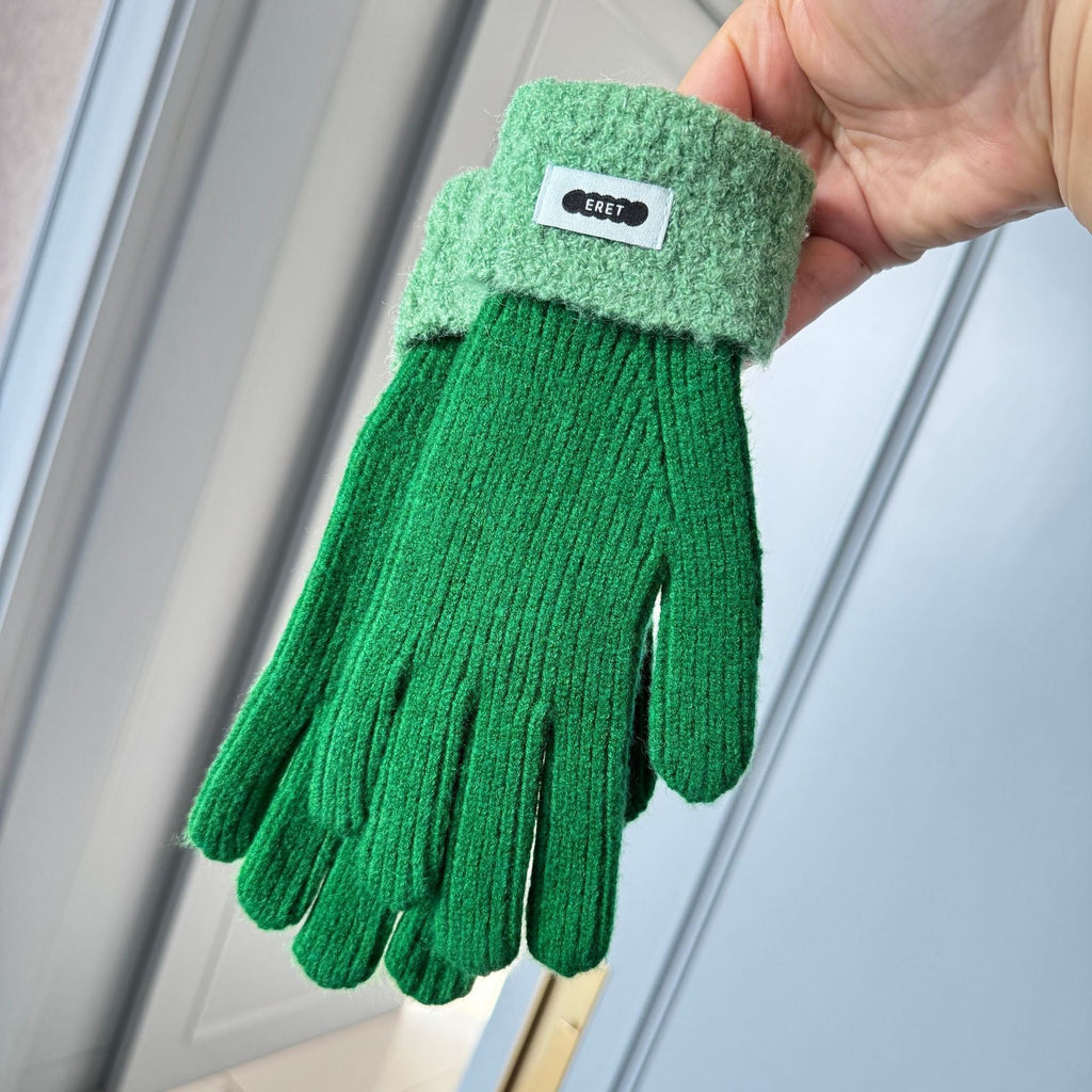 Korean style soft glutinous lamb ring color matching gloves women winter student warm cycling five-finger knitted gloves naked finger touch screen