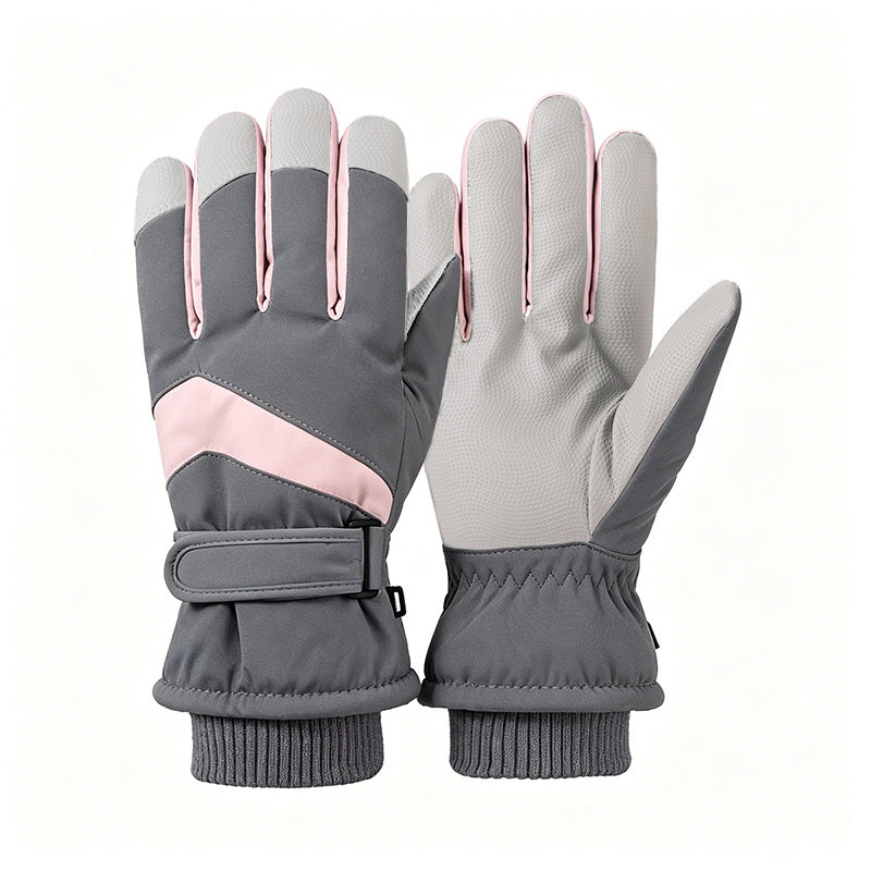 Ski gloves women's winter velvet outdoor cycling and mountaineering thickened waterproof, windproof and cold-proof warm gloves