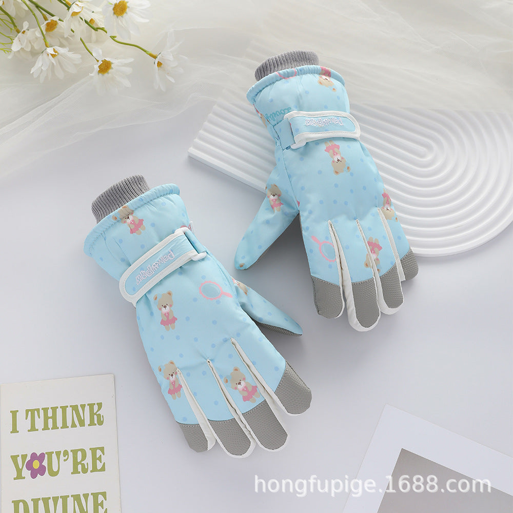 Ski gloves women's winter velvet outdoor cycling and mountaineering thickened waterproof, windproof and cold-proof warm gloves