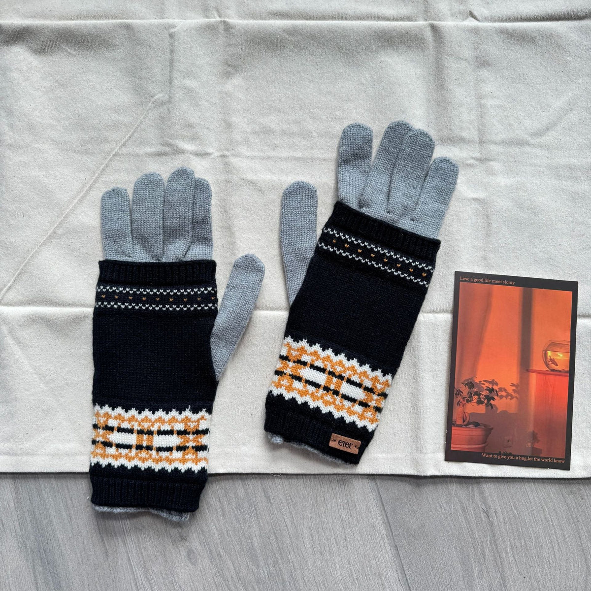 Vintage Vibe Detachable Two Fair Island Jacquard Knitted Gloves Autumn Winter Warm Wool Touch Screen Reveal Two Fingers