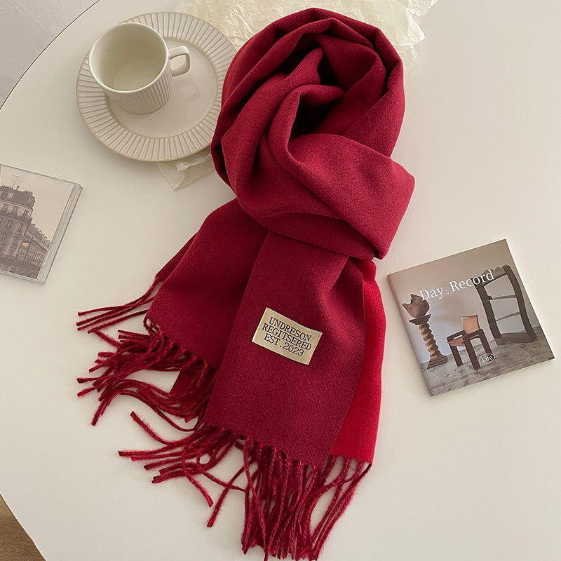 Women's Scarf Winter 2026 New Versatile Reversible Reversible Shawl Dual Purpose Pink Faux Cashmere Korean Style Premium