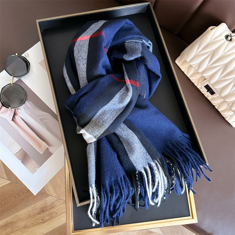 2024 explosive imitation cashmere plaid thermal shawl neck unisex autumn and winter fashion all-match tassel scarf