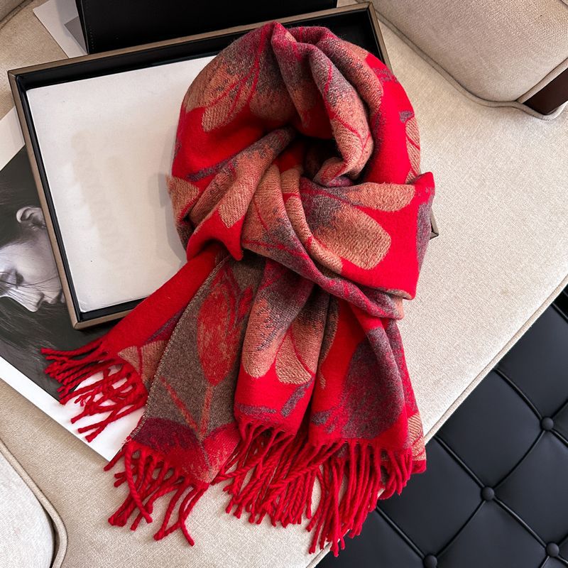 High-quality cashmere feel reversible scarf women autumn and winter elegant thickening neck protection neck shawl dual use
