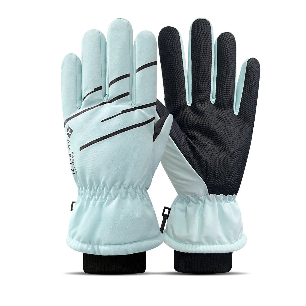 Ski gloves women's winter velvet outdoor cycling and mountaineering thickened waterproof, windproof and cold-proof warm gloves