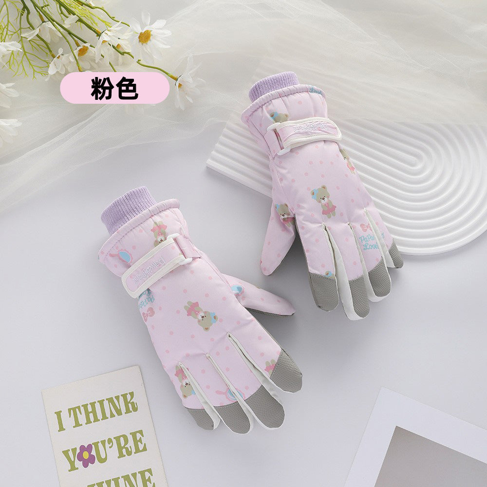Ski gloves women's winter velvet outdoor cycling and mountaineering thickened waterproof, windproof and cold-proof warm gloves