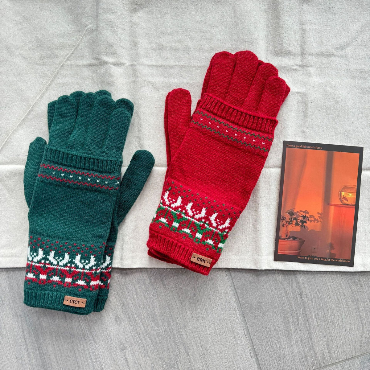 Vintage Vibe Detachable Two Fair Island Jacquard Knitted Gloves Autumn Winter Warm Wool Touch Screen Reveal Two Fingers