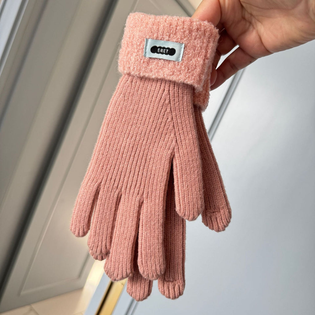 Korean style soft glutinous lamb ring color matching gloves women winter student warm cycling five-finger knitted gloves naked finger touch screen