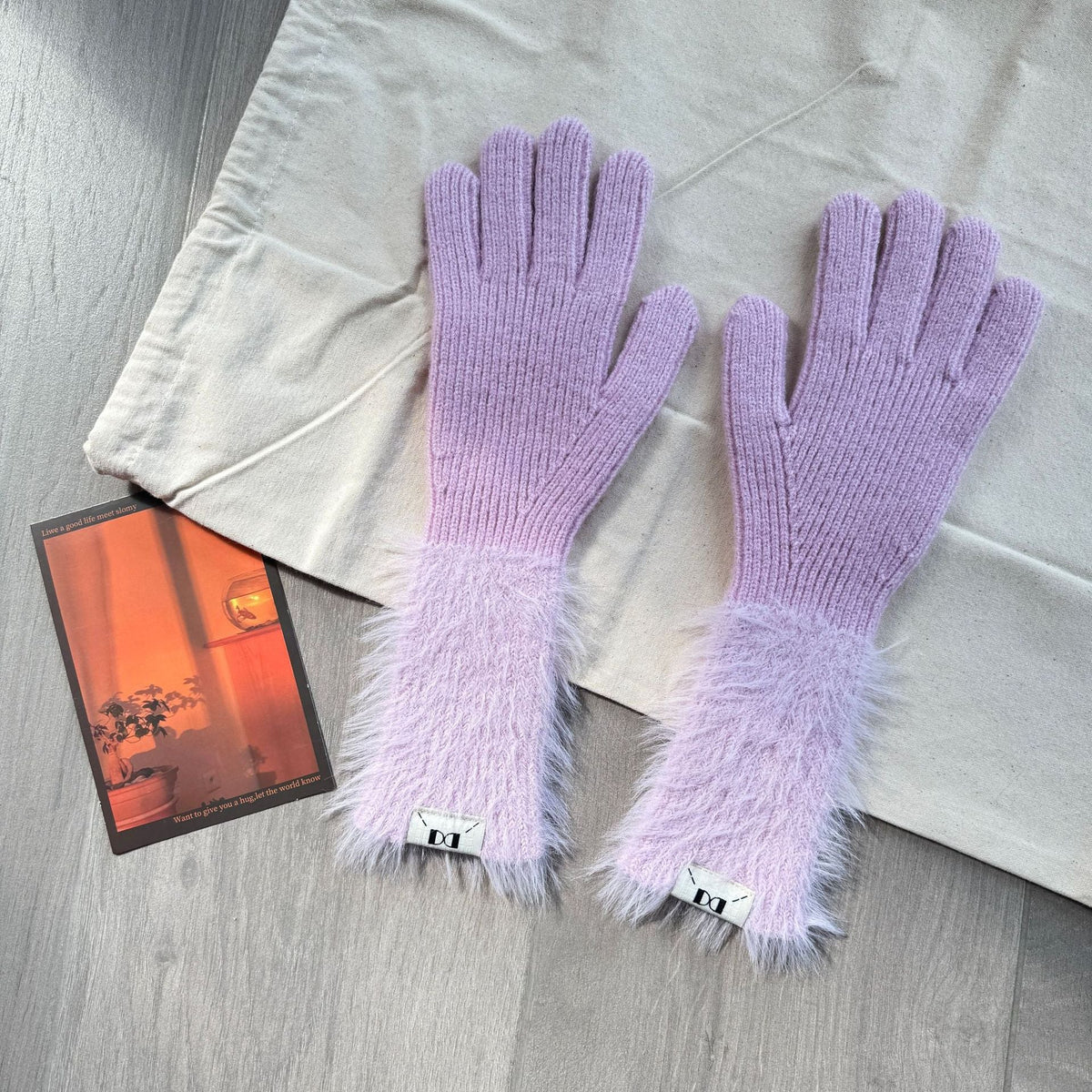 Soft glutinous rabbit fleece gloves girl sweet long leaky finger touch screen plush thick warm all-match cycling five-finger gloves