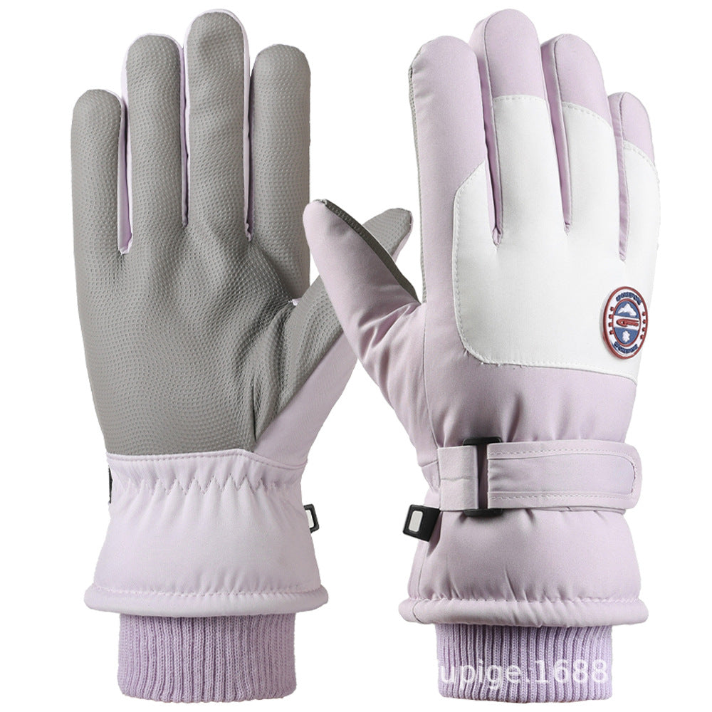Ski gloves women's winter velvet outdoor cycling and mountaineering thickened waterproof, windproof and cold-proof warm gloves