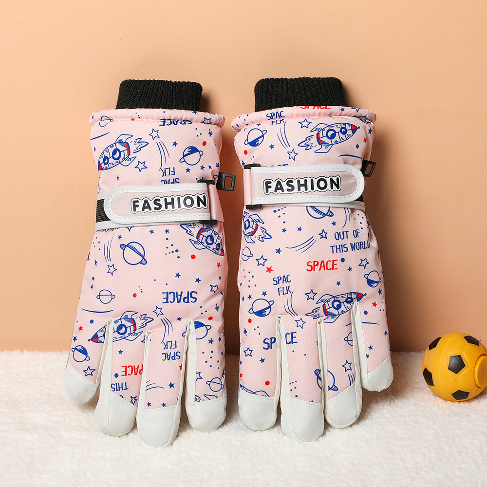 Children's Ski Gloves Outdoor Winter Warm Fleece Thick Play Snow Windproof Boys Waterproof Coldproof Gloves