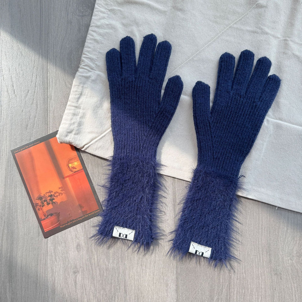 Soft glutinous rabbit fleece gloves girl sweet long leaky finger touch screen plush thick warm all-match cycling five-finger gloves