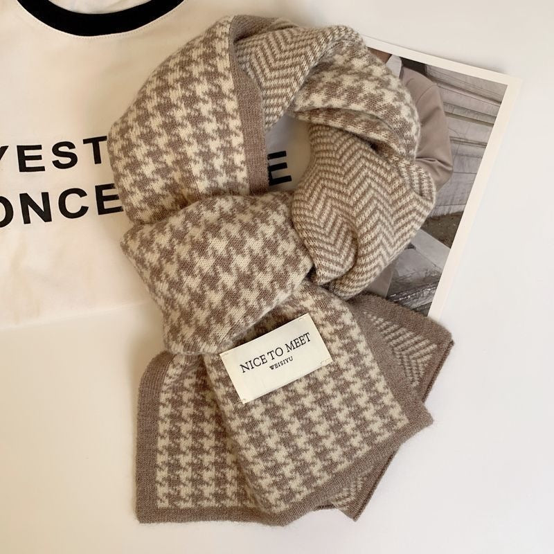 Scarf women autumn and winter warm knit neck all-match fashion couple classic houndstooth reversible scarf