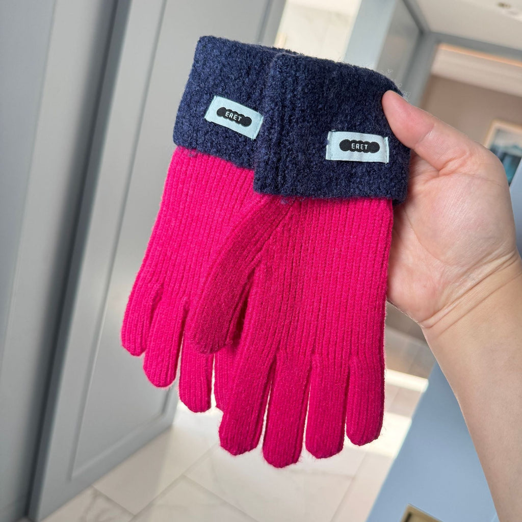Korean style soft glutinous lamb ring color matching gloves women winter student warm cycling five-finger knitted gloves naked finger touch screen