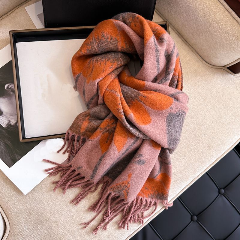 High-quality cashmere feel reversible scarf women autumn and winter elegant thickening neck protection neck shawl dual use