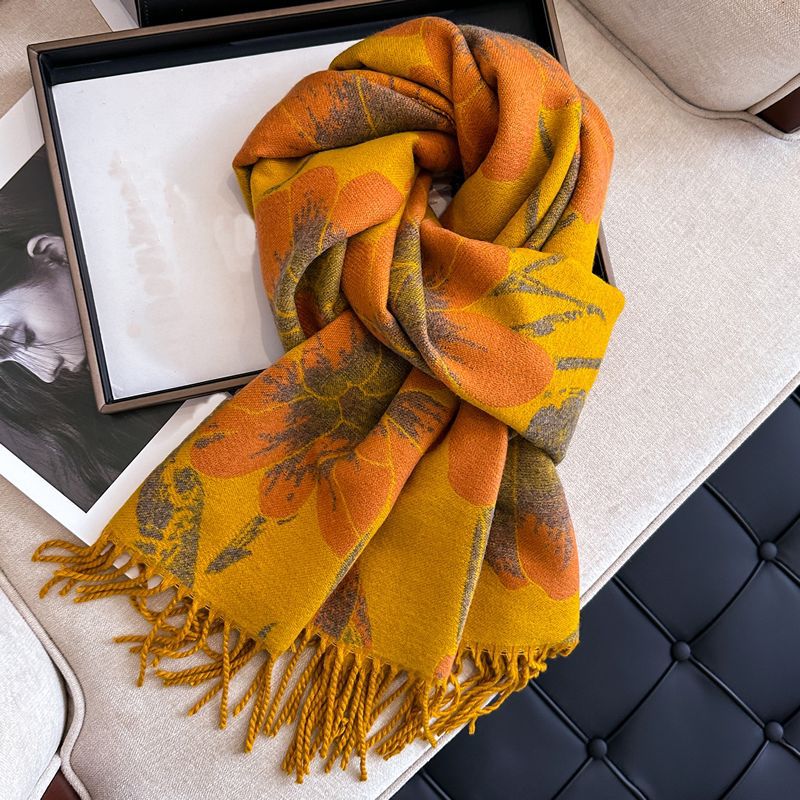High-quality cashmere feel reversible scarf women autumn and winter elegant thickening neck protection neck shawl dual use