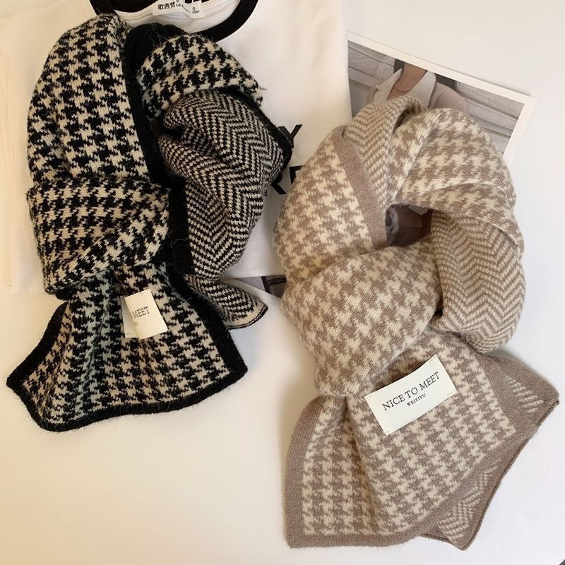 Scarf women autumn and winter warm knit neck all-match fashion couple classic houndstooth reversible scarf