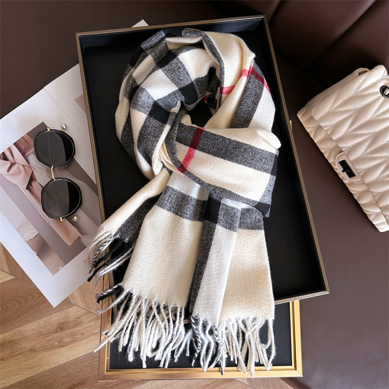 2024 explosive imitation cashmere plaid thermal shawl neck unisex autumn and winter fashion all-match tassel scarf
