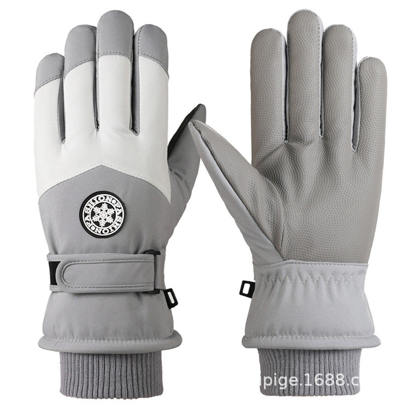 Ski gloves women's winter velvet outdoor cycling and mountaineering thickened waterproof, windproof and cold-proof warm gloves