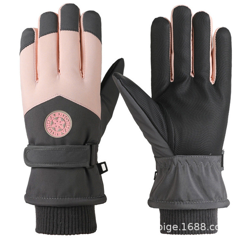 Ski gloves women's winter velvet outdoor cycling and mountaineering thickened waterproof, windproof and cold-proof warm gloves