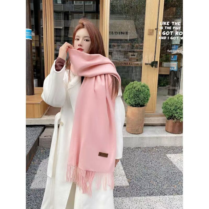 2025 new Korean style solid color scarf shawl dual-use women winter thickened warm cashmere imitation neck student all-match