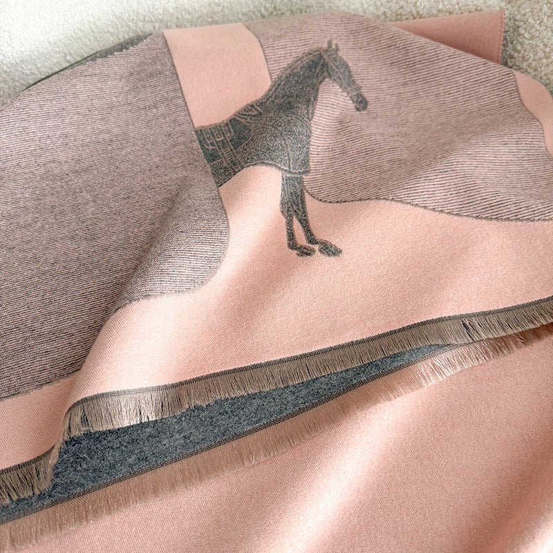 24 autumn and winter explosive stitching horse scarf women Korean style fashion warm all-match imitation cashmere neck thick premium feel