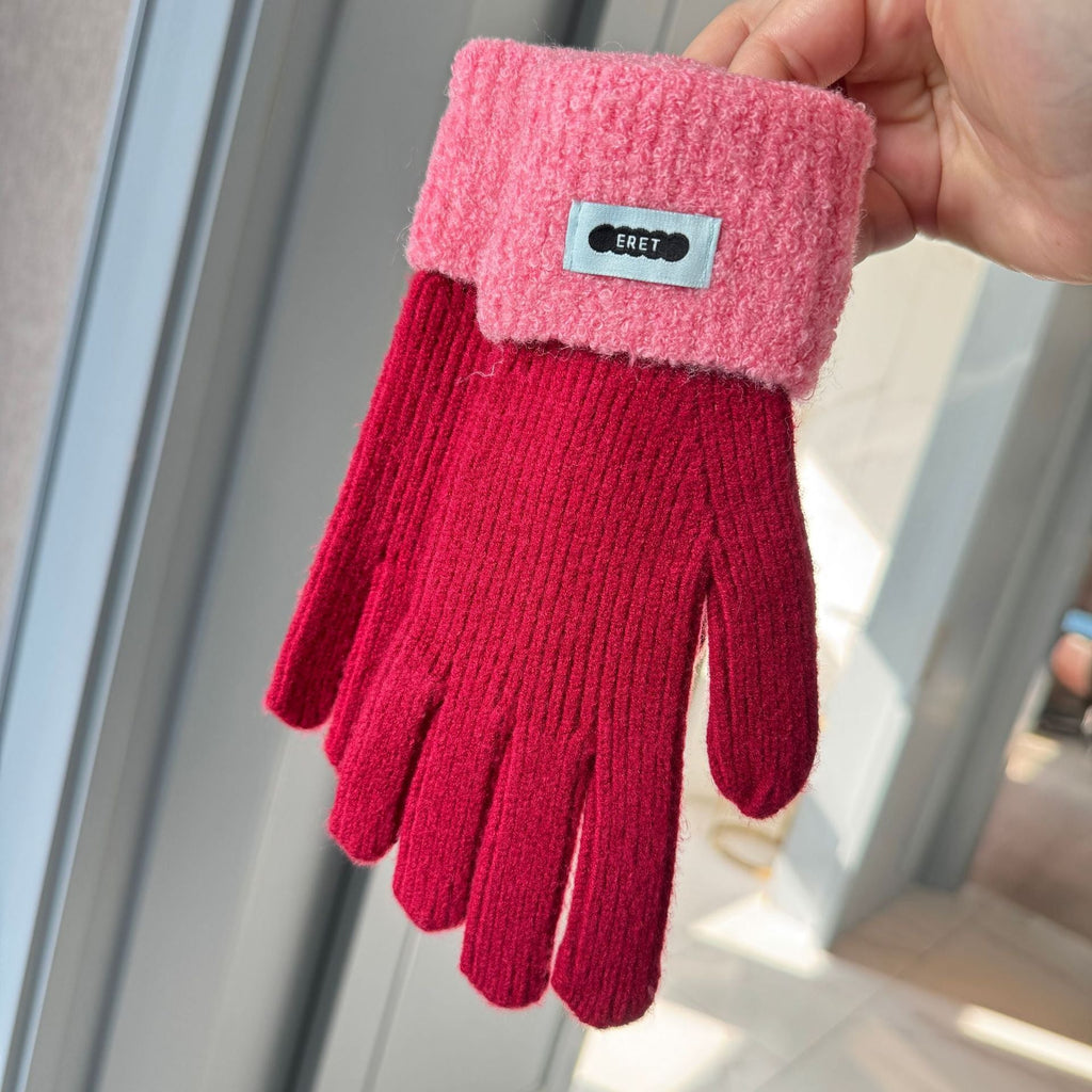 Korean style soft glutinous lamb ring color matching gloves women winter student warm cycling five-finger knitted gloves naked finger touch screen