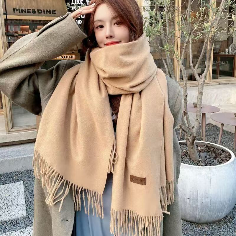 2025 new Korean style solid color scarf shawl dual-use women winter thickened warm cashmere imitation neck student all-match